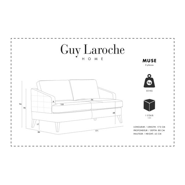 Canapea pentru 3 persoane Guy Laroche Muse, negru-image-1