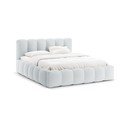 Pat matrimonial gri deschis tapițat cu spațiu de depozitare cu somieră 160x200 cm Lupine – Micadoni 