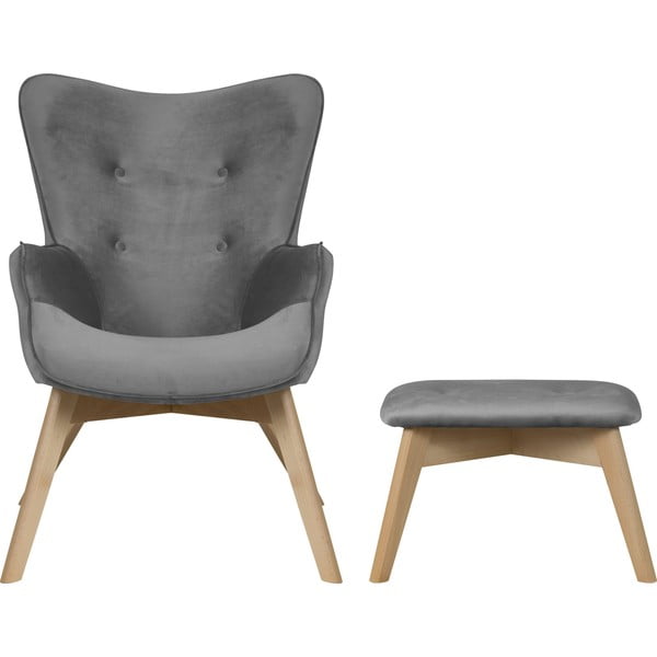 Fotoliu cu taburet gri cu tapițerie din catifea Niko – Ropez-image-2
