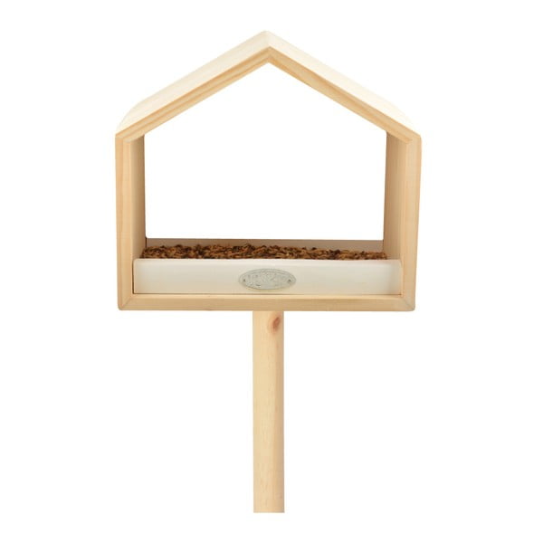 Suport din lemn de pin pentru hrănit păsări Esschert Design, înălțime 111 cm, detalii albe