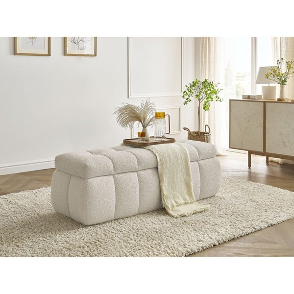Bancă bej cu tapițerie din țesătură bouclé Mont Blanc – Bobochic Paris-image-1