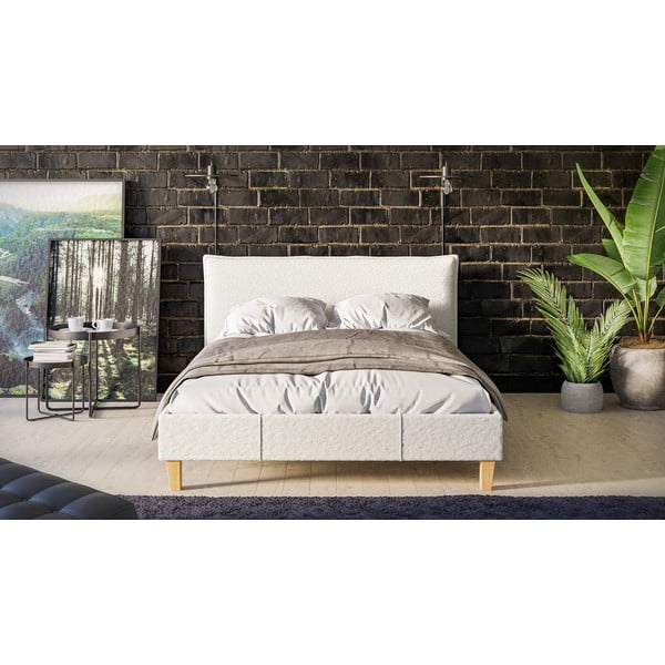 Pat matrimonial crem cu tăblie și  somieră 140x200 cm Tina – Ropez-image-1