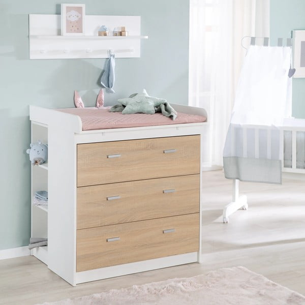 Comodă de copii albă/în culoare naturală înaltă cu aspect de lemn de stejar cu masă de schimbat 89x98 cm Gabriella – Roba-image-4