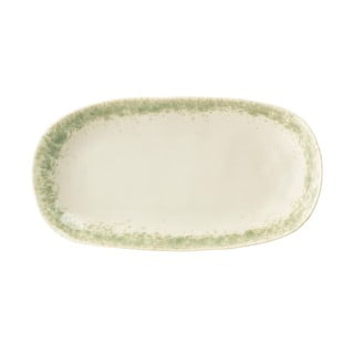 Platou din gresie ceramică Bloomingville Paula, 23,5 x 12,5 cm, alb-verde
