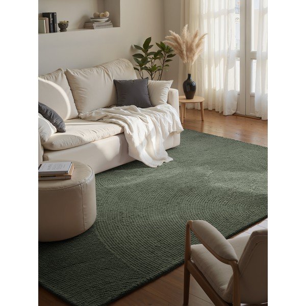 Covor verde închis țesut manual din lână 160x230 cm Calmio – Hanse Home-image-1