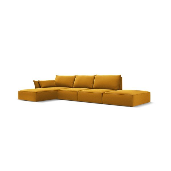 Colțar galben muștar cu tapițerie din catifea (cu colț pe partea stângă, cu șezlong) Vanda – Mazzini Sofas-image-2