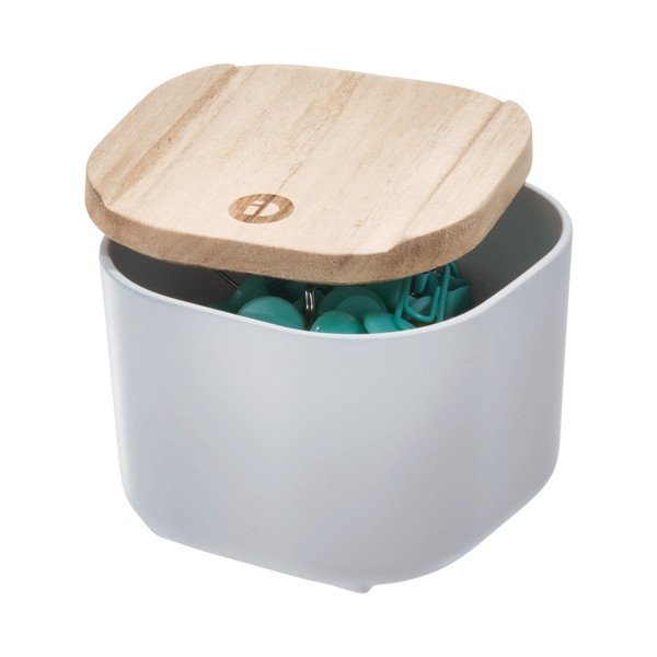 Cutie depozitare cu capac din lemn paulownia iDesign Eco, 9 x 9 cm, gri-image-1