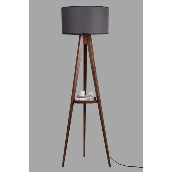 Lampadar negru/maro cu raft cu abajur textil (înălțime 154 cm) Sehbali Tripod – Opviq lights-image-2