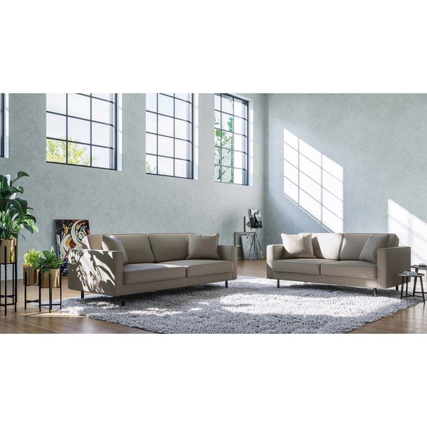 Canapea maro deschis cu tapițerie din piele 207 cm Kobo – MESONICA-image-3