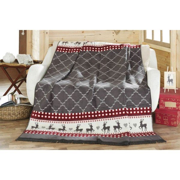 Șal din amestec de bumbac cu model de Crăciun Armada Mistic, 180 x 220 cm, gri-image-1