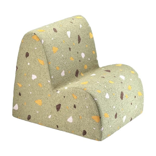 Fotoliu de copii verde cu tapițerie din țesătură bouclé/cu tapițerie din chenille Terrazzo Cloud – Wigiwama