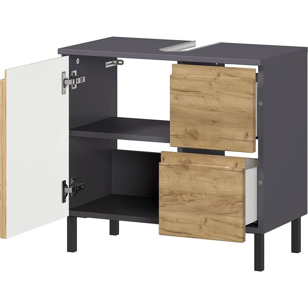 Dulap gri închis sub chiuvetă cu aspect de stejar 60x56 cm Salinas - Germania-image-3