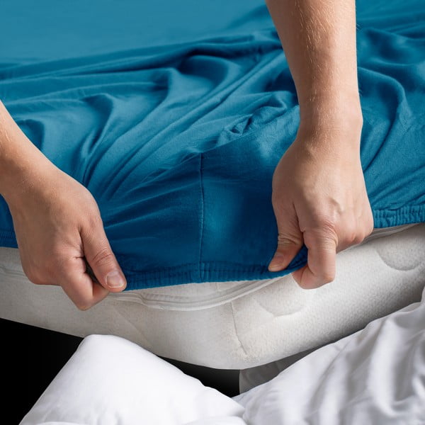 Cearceaf petrol din jerseu cu elastic 180x200 cm Amber – Restilo-image-3