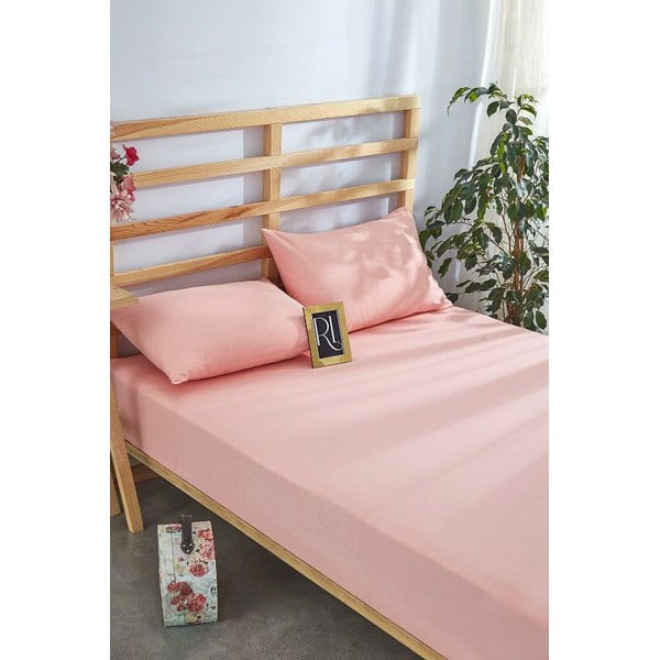 Set cearșaf și față de pernă roz din bumbac cu elastic 180x200 cm – Mila Home