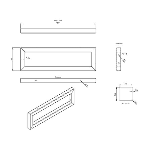 Suport pentru blat argintiu din oțel 49x4 cm – Sapho-image-3