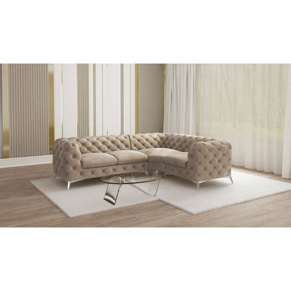 Colțar grej cu tapițerie din catifea (cu colț pe partea dreaptă/în formă de ”L”) Chelsea – Ropez-image-1