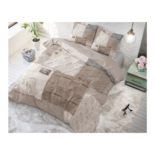 Lenjerie de pat din bumbac Sleeptime Knitted Home, 200 x 220 cm