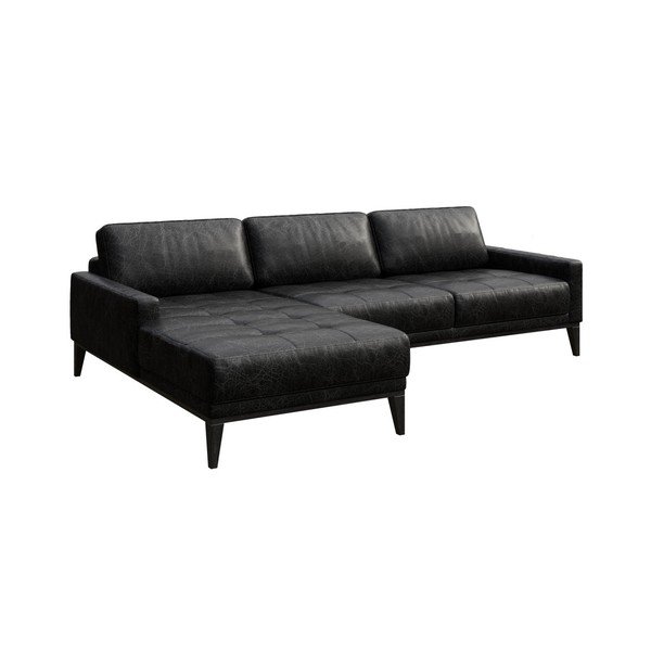 Colțar din piele cu șezlong pe partea stângă MESONICA Musso Tufted, negru-image-2