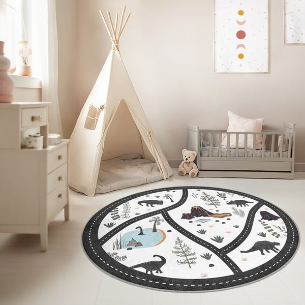 Covor de joacă pentru copii negru-alb lavabil ø120 cm Dino Park – Mila Home-image-2