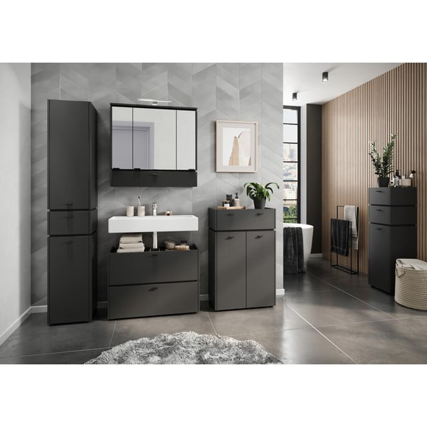 Dulap de baie gri antracit cu oglindă/cu iluminare 79x80 cm Modesto – Germania-image-3