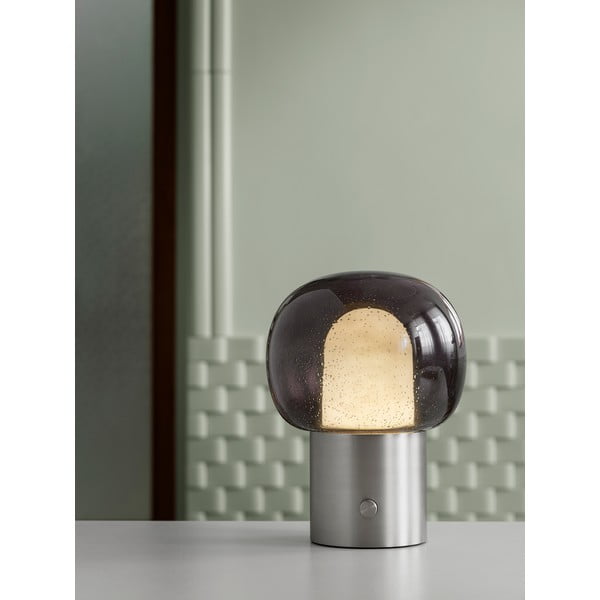 Veioză gri antracit LED din aluminiu cu abajur din sticlă (înălțime 32 cm) Iris – Blomus-image-1