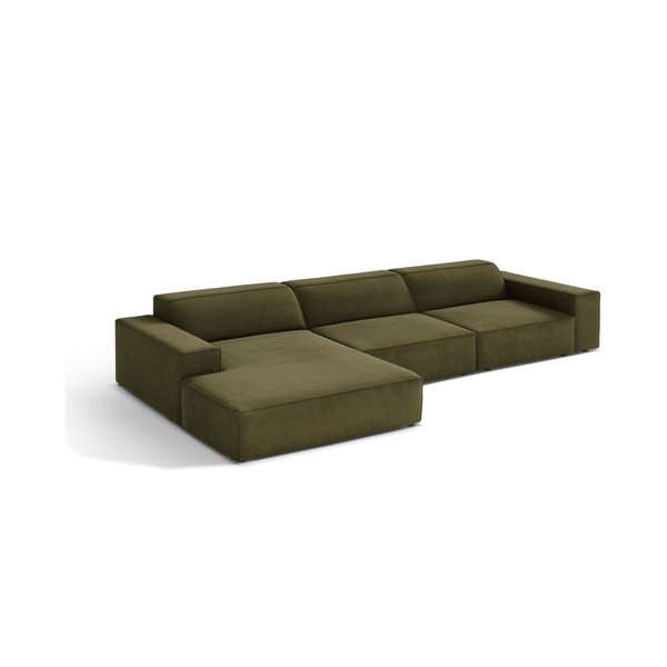 Colțar modular kaki cu tapițerie din catifea (cu colț pe partea stângă/cu șezlong) Jodie – Micadoni 