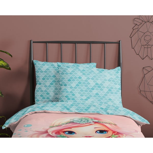 Lenjerie de pat pentru copii albastră-roz din bumbac pentru pat de o persoană 140x200 cm Alisse – Good Morning-image-2