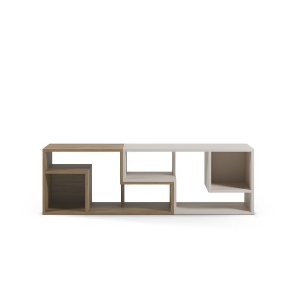 Comodă TV albă/în culoare naturală pe colț cu aspect de lemn de stejar 145x45x35 cm Glina – Marckeric-image-2