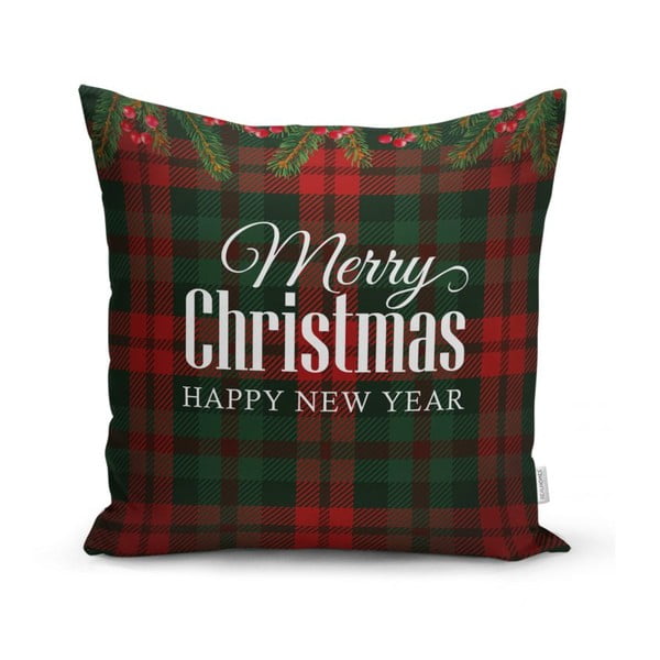 Set 4 fețe de pernă și un napron de masă cu model de Crăciun Minimalist Cushion Covers Tartan Christmas-image-1