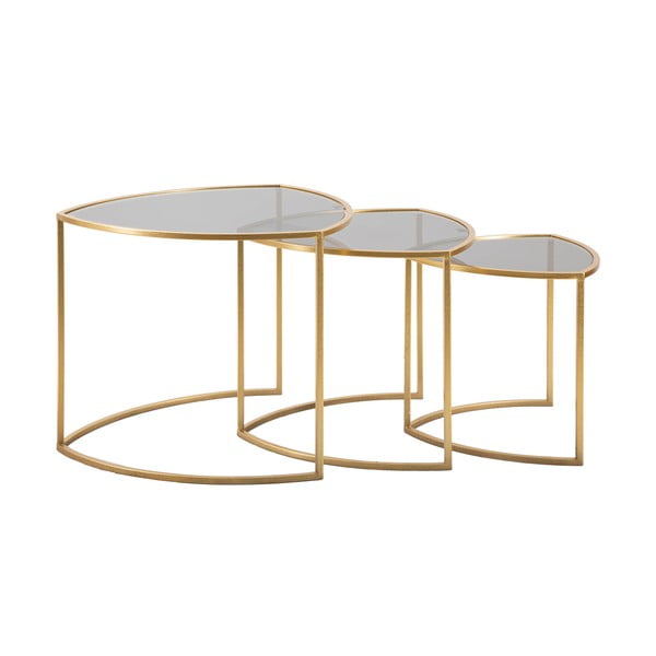 Măsuțe de cafea aurii rotunde cu blat din sticlă 3 buc. ø 60 cm Triangle – Mauro Ferretti-image-4