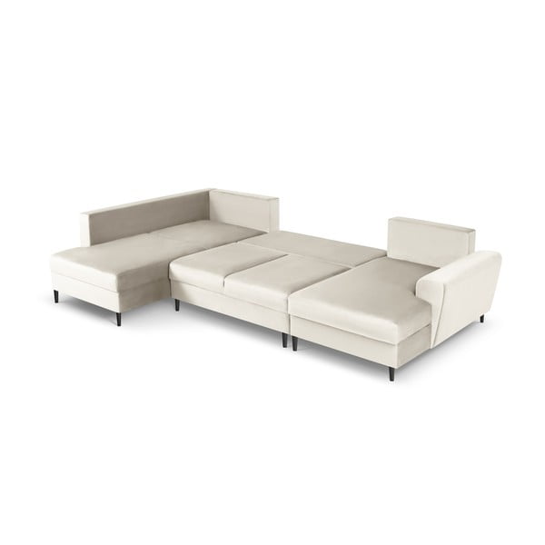 Colțar bej extensibil, cu spațiu de depozitare cu tapițerie din catifea (cu colț pe partea stângă, în formă de "U") Kyoto – Cosmopolitan Design-image-2