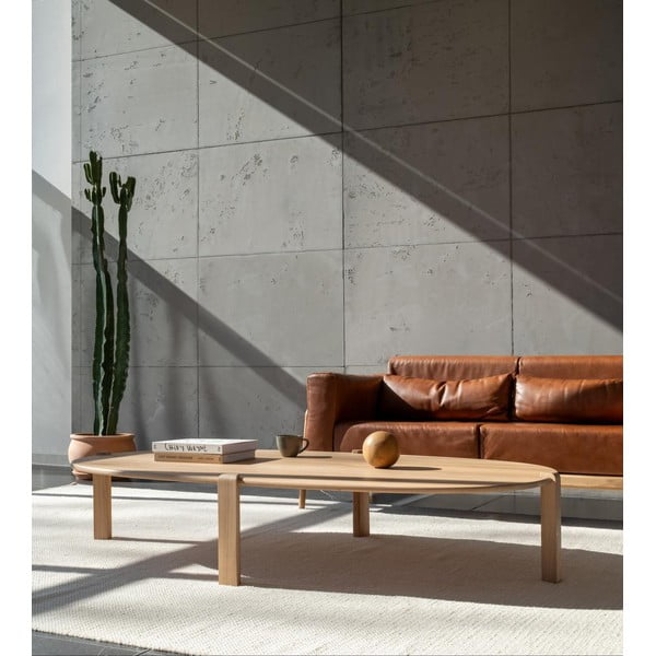 Măsuță de cafea în culoare naturală din lemn de stejar 100x180 cm Kulin – Gazzda-image-1