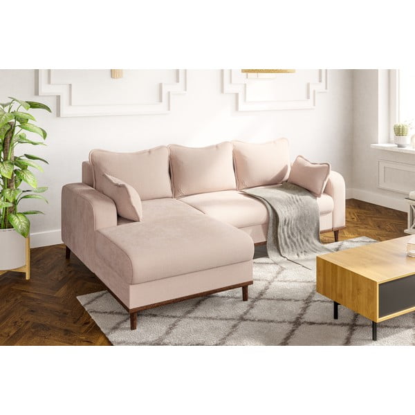 Colțar bej cu tapițerie din catifea reiată  (cu colț pe partea stângă ) Beata – Ropez-image-4