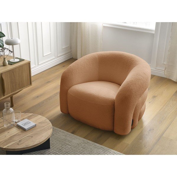 Fotoliu portocaliu pivotant cu tapițerie din țesătură bouclé Elina – Bobochic Paris-image-1