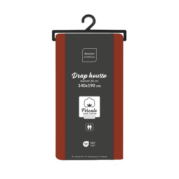 Cearceaf cărămiziu din bumbac percal cu elastic 140x190 cm Percaline – douceur d'intérieur-image-2
