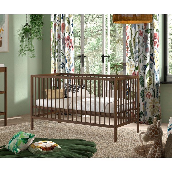 Pătuț maro din lemn de fag cu latură detașabilă/cu înălțime reglabilă 70x140 cm Dino – Vipack-image-1