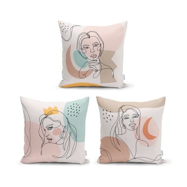 Set 3 fețe de pernă decorative Minimalist Cushion Covers Minimalist Line, 45 x 45 cm
