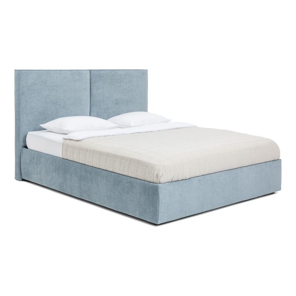 Pat matrimonial albastru tapițat cu spațiu de depozitare cu somieră 180x200 cm Thessa Bold – Bonami Selection