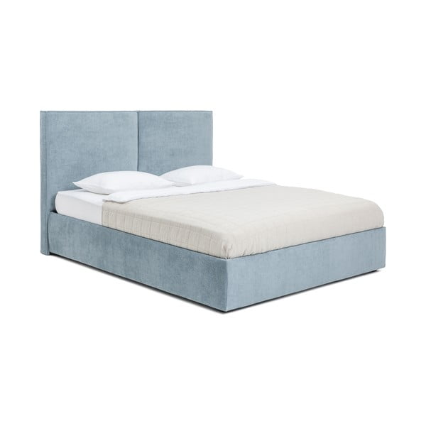 Pat dublu tapițat albastru cu spațiu de depozitare cu saltea / somieră 160x200 cm Thessa Bold - Bonami Selection-image-3