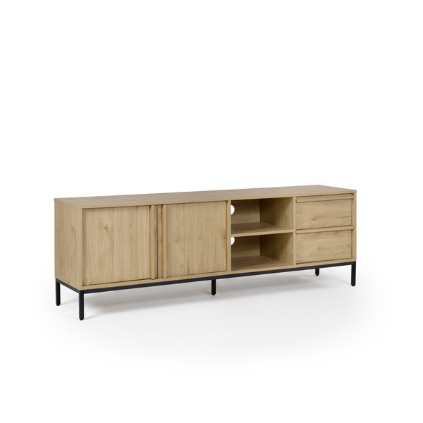 Comodă TV în culoare naturală cu aspect de lemn de stejar 180x59x40 cm Luc – Marckeric-image-4
