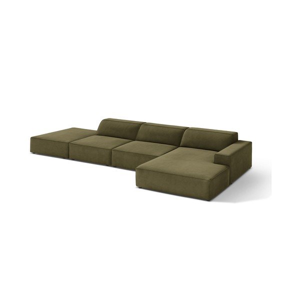 Colțar modular kaki cu tapițerie din catifea (cu colț pe partea dreaptă/cu șezlong) Jodie – Micadoni 
