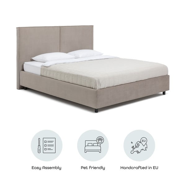 Pat matrimonial taupe tapițat cu spațiu de depozitare cu somieră 160x200 cm Myra Bold – Bonami Selection-image-4