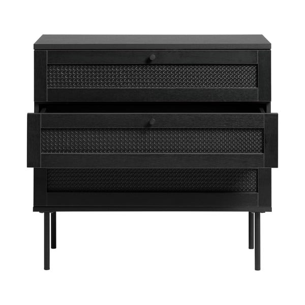 Comodă neagră joasă cu aspect de lemn de stejar 80x75 cm Pensacola – Unique Furniture-image-3