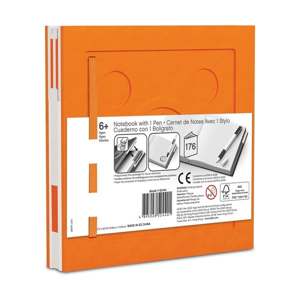 Caiet cu pix cu gel LEGO®, 15,9 x 15,9 cm, portocaliu-image-2