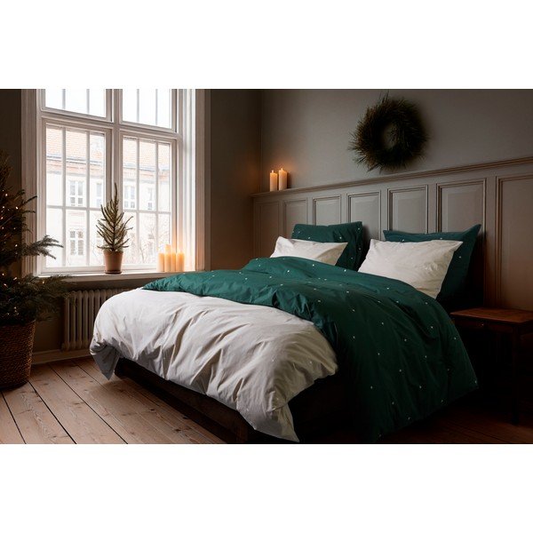 Lenjerie de pat bej din bumbac percal pentru pat de o persoană 140x200 cm Christmas Fable – JUNA-image-1