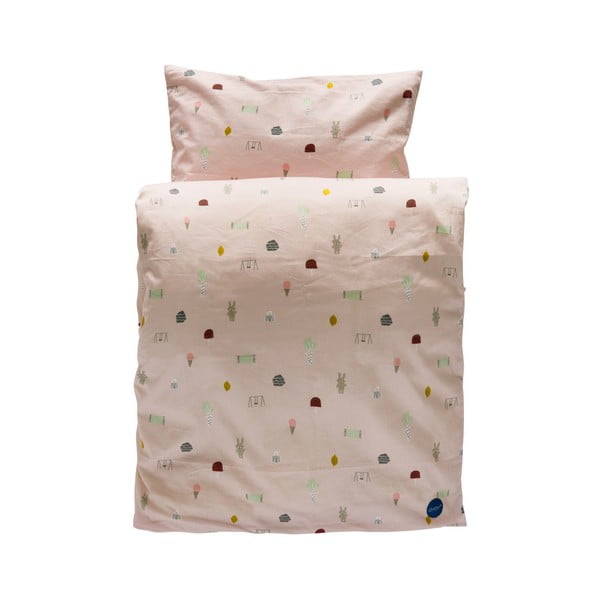Set husă pilotă și pernă din bumbac organic pentru copii OYOY Happy Summer, 200 x 140 cm, roz