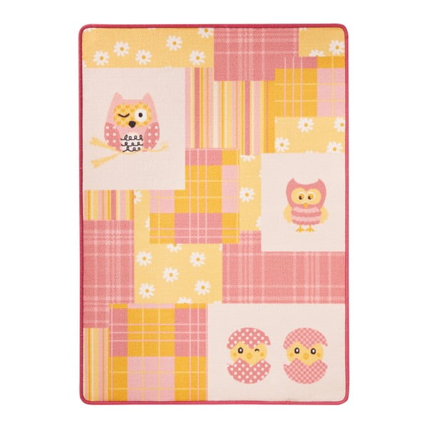 Covor pentru copii Zala Living Owls, 100 x 140 cm, roz-galben