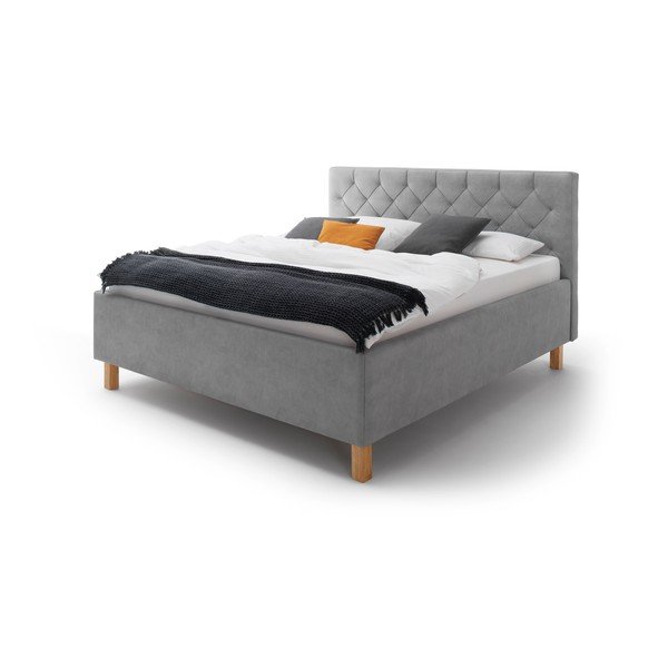 Pat matrimonial gri deschis tapițat cu spațiu de depozitare cu somieră 160x200 cm San Remo – Meise Möbel-image-4