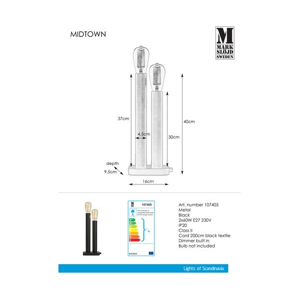Veioză Markslöjd Midtown, negru-image-2