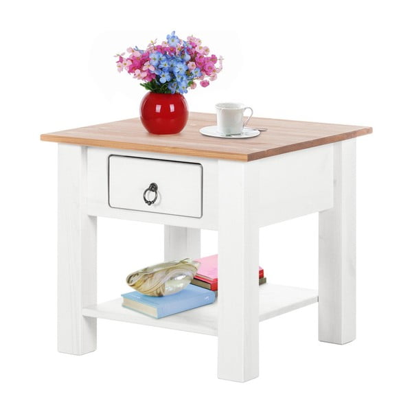 Măsuță de cafea din lemn de pin cu blat natural Støraa Klein, alb-image-1